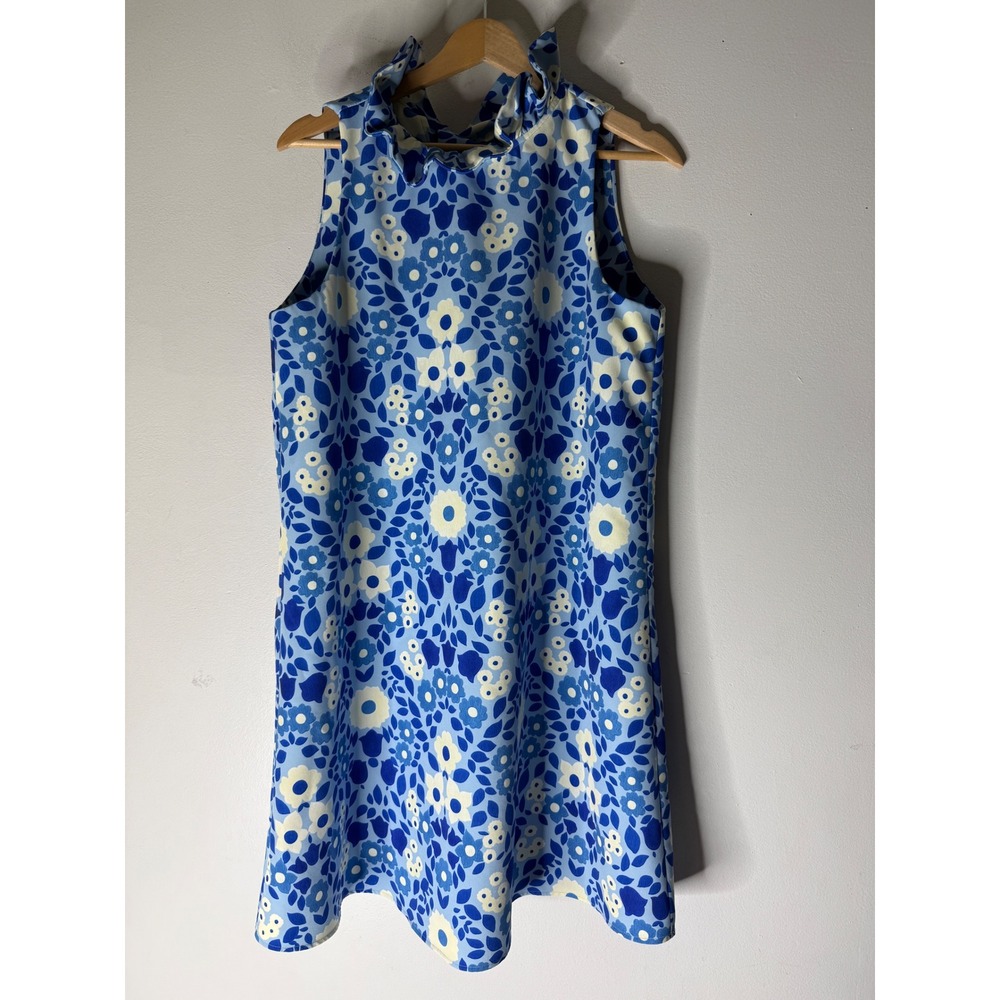 Tuckernuckβ Blythe Shift Dress Womens L Blue & White Floral Bow Back Swing Short